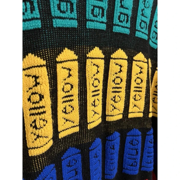 Vintage Knitted Sweater Crayons - Red Blue Yellow Green - Size M - Picture 2 of 5